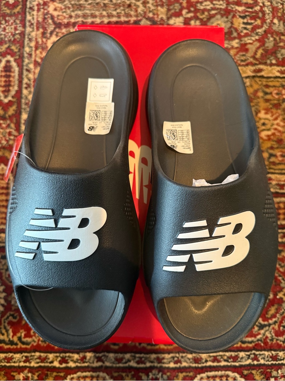 New Balance Black Slide Sandals with White NB Logo
